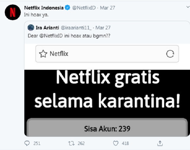 [Cek Fakta] Dukung #DiRumahAja, Netflix Kasih Layanan Gratis Tiga Bulan? Ini Faktanya