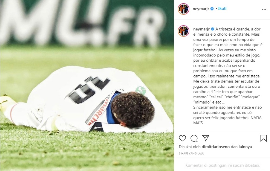 Cedera Lagi, Neymar Ungkapkan Kekesalan di Sosial Media
