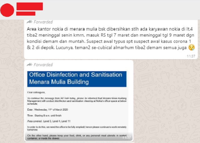 [Cek Fakta] Karyawan Meninggal karena Korona, Nokia Sterilisasi Kantornya di Menara Mulia? Ini Faktanya