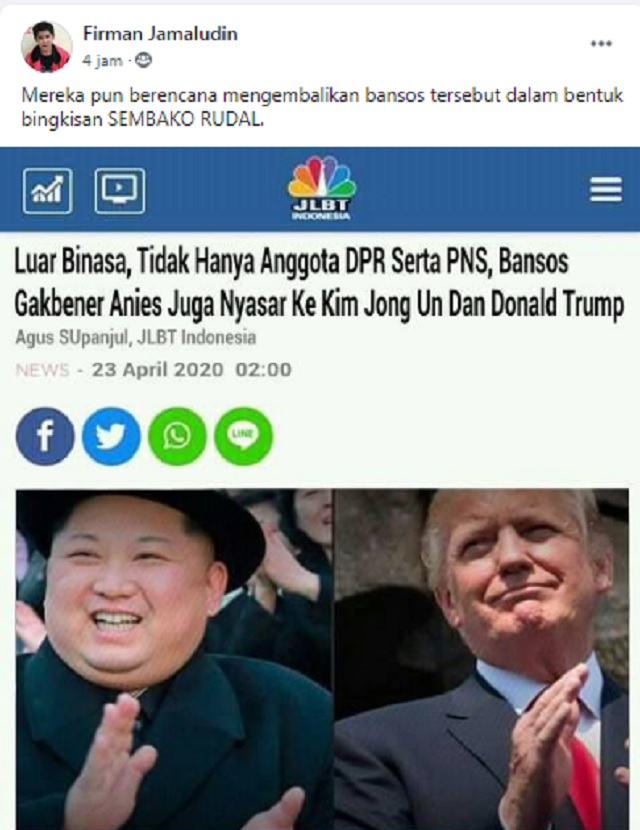 [Cek Fakta] Bansos dari Anies juga <i>Nyasar</i> ke Kim Jong Un dan Donald Trump? Ini Faktanya