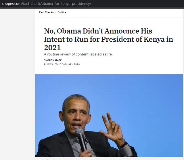 [Cek Fakta] Mantan Presiden Amerika Serikat Obama Ingin Maju di Pilpres Kenya 2021? Ini Faktanya