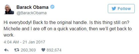 Pertama Kali, Obama Bercuit di Twitter sebagai Warga Sipil