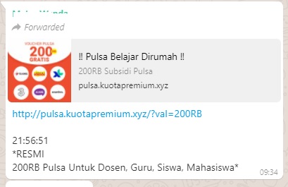[Cek Fakta] Bantuan Pulsa Rp200 Ribu untuk Mahasiswa, Siswa, Dosen dan Guru? Ini Faktanya