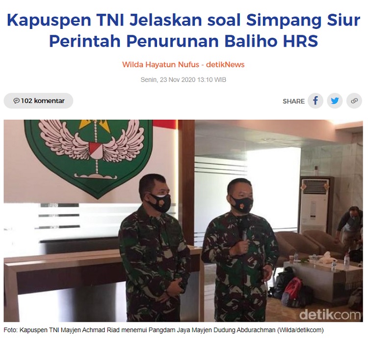 [Cek Fakta] Mabes TNI Bantah Perintahkan Pangdam Jaya Turunkan Baliho Pimpinan Ormas? Ini Faktanya