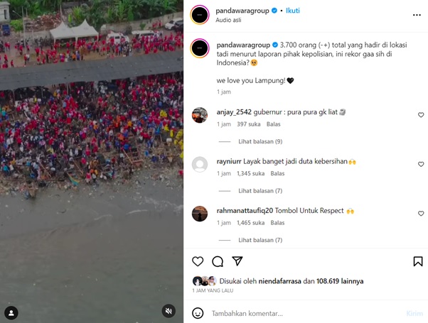 Pandawara Group Sukses Ajak Ribuan Warga Lampung untuk Bersihkan Sampah di Pantai Sukaraja