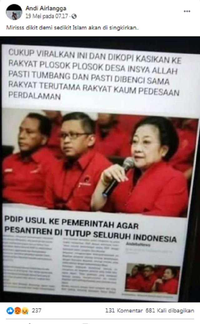 [Cek Fakta] PDIP Usul Semua Pesantren di Indonesia Ditutup? Ini Faktanya