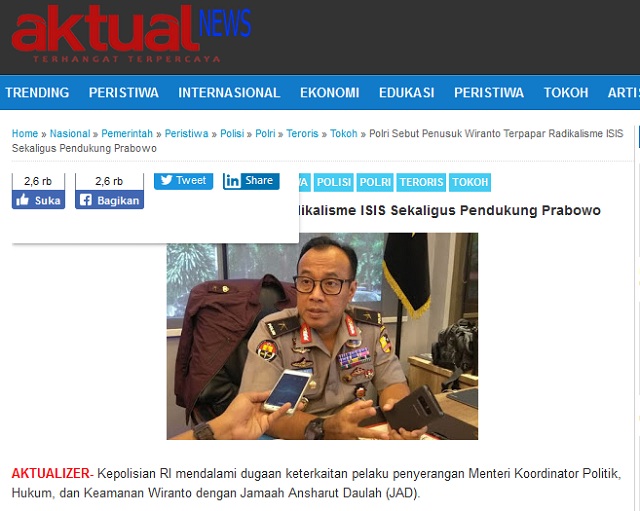Penusuk Wiranto Pendukung Prabowo? Ini Faktanya