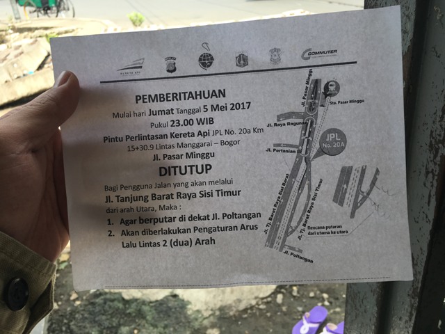 Perlintasan Sebidang di Pasar Minggu Ditutup Besok