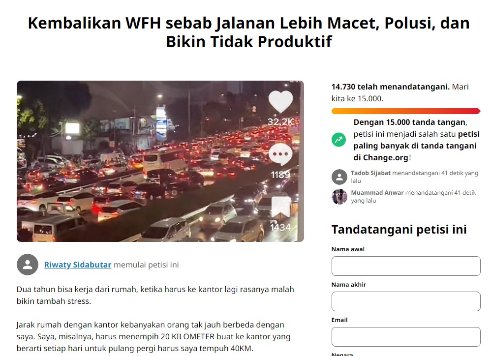 Muncul Petisi Kembalikan WFH, Sudah Ditandatangani 14 Ribu Orang!