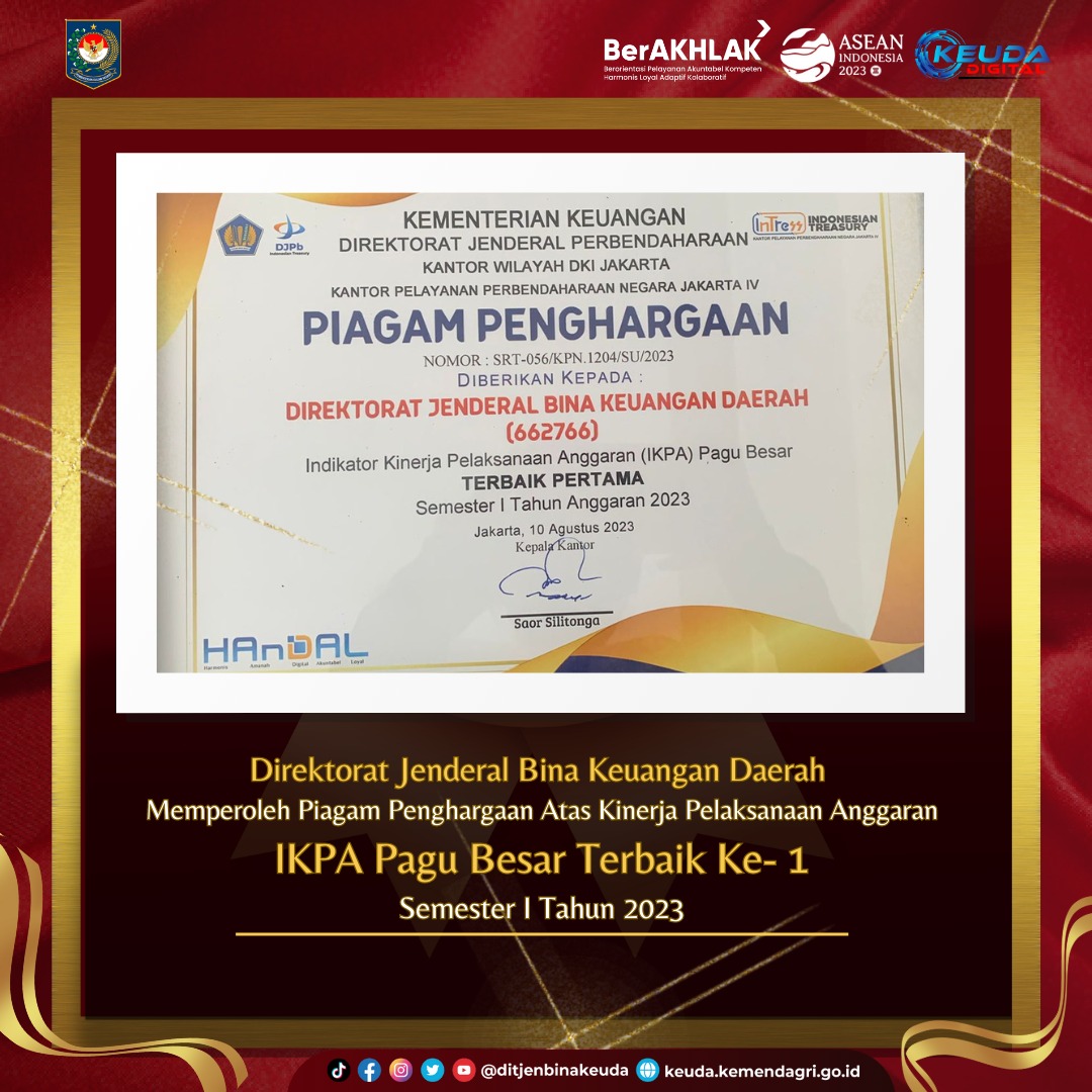 Ditjen Bina Keuda Kemendagri Sabet Penghargaan Terkait Kinerja Pelaksanaan Anggaran