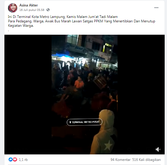 [Cek Fakta] Video Sejumlah Pedagang Marah dan Melawan Satgas PPKM di Lampung? Ini Faktanya