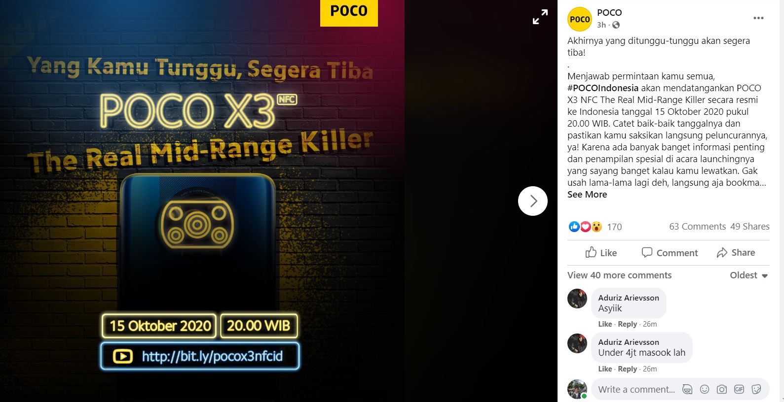 15 Oktober Xiaomi Bawa Poco X3 Ke Indonesia