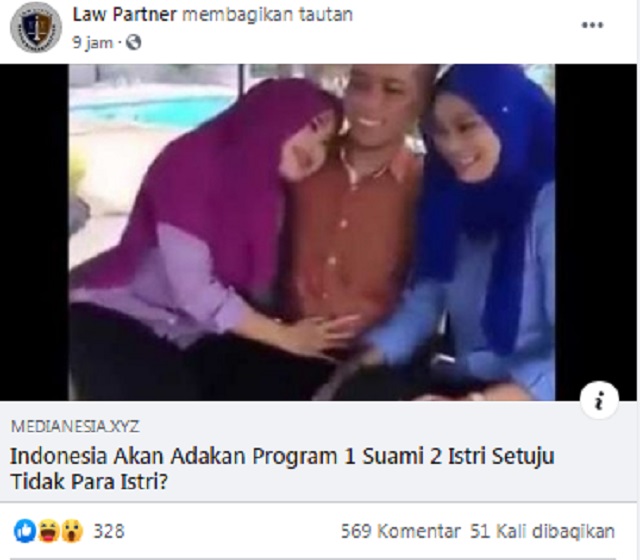 [Cek Fakta] Indonesia akan Luncurkan Program 1 Suami 2 Istri? Ini Faktanya