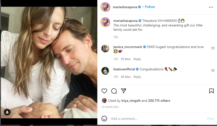 Maria Sharapova Mengumumkan Kelahiran Anak Pertama