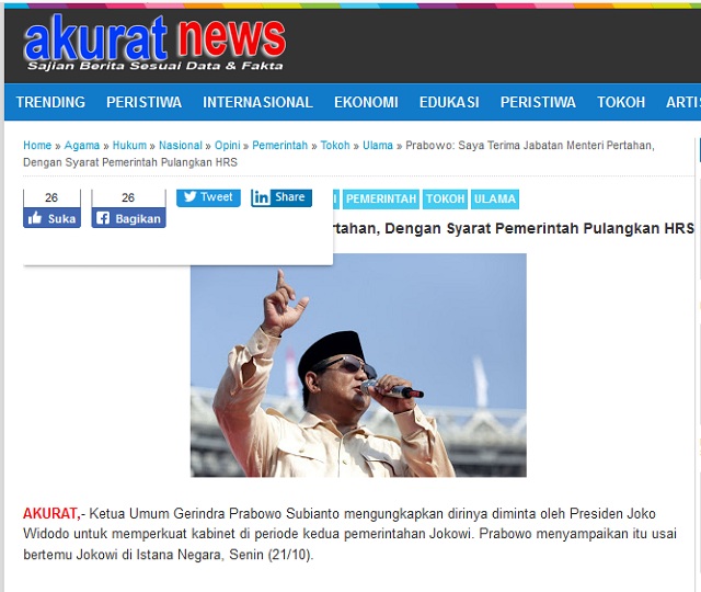 Prabowo Terima Jabatan Menhan Dengan Syarat Pemerintah Pulangkan Rizieq Shihab?