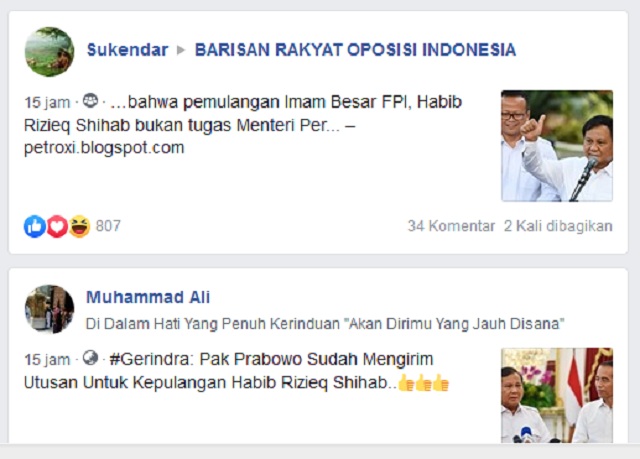 Prabowo Sudah Mengirim Utusan untuk Kepulangan Rizieq Shihab? Ini Faktanya