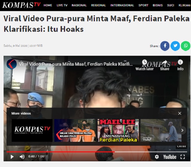 [Cek Fakta] Video Viral Ferdian Paleka Pura-Pura Minta Maaf, Itu Hoaks