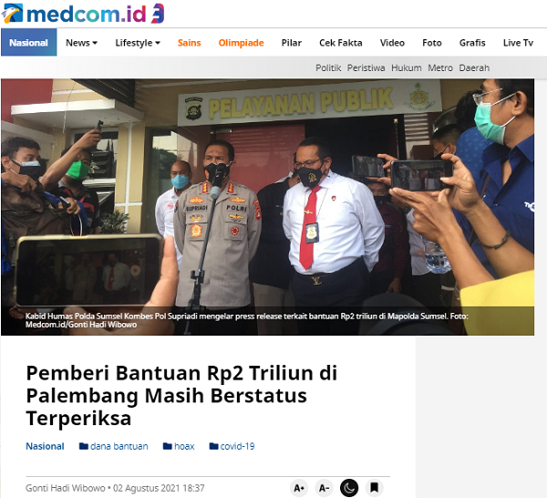 [Cek Fakta] Benarkah Sumbangan Covid-19 Rp2 Triliun dari Keluarga Mendiang Akidi Tio Prank atau Hoaks? Ini Faktanya