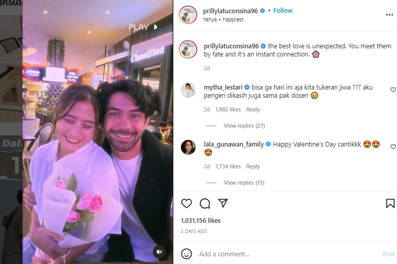 Prilly Latuconsina dapat buket bunga dari Reza Rahardian. Instagram @prillylatuconsina96