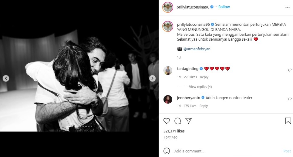 Keakraban Prilly Latuconsina dan Reza Rahadian. Instagram @prillylatuconsina96