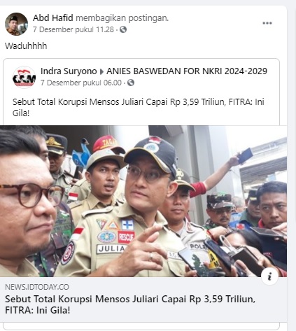 [Cek Fakta] Total Korupsi Mensos Juliari Batubara Capai Rp3,59 Triliun? Ini Faktanya