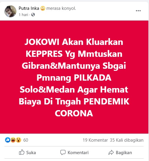 [Cek Fakta] Jokowi Keluarkan Keppres untuk Kemenangan Gibran dan Bobby di Pilkada? Ini Faktanya