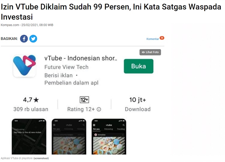 [Cek Fakta] Vtube Dilegalkan OJK? Ini Faktanya
