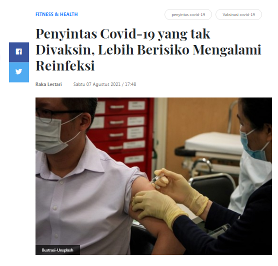 [Cek Fakta] Orang yang Divaksin 13 Kali Lebih Besar Kemungkinan Terinfeksi Covid-19? Ini Faktanya