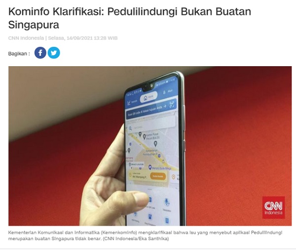 [Cek Fakta] Benarkah Aplikasi PeduliLindungi Buatan Singapura? Ini Faktanya