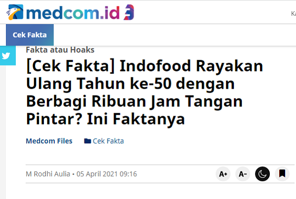 [Cek Fakta] Link Survei Berhadiah Rp2 Juta HUT ke-60 Indofood? Ini Faktanya