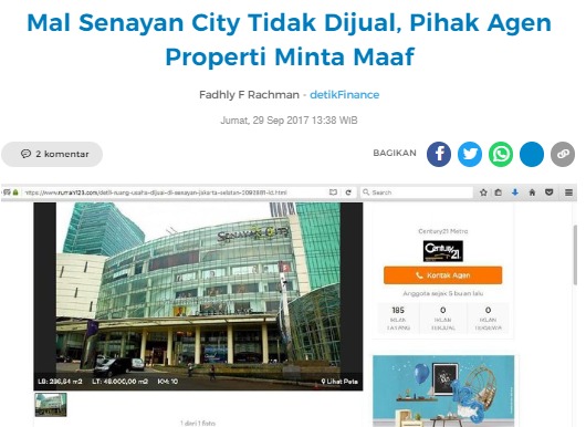 [Cek Fakta] Benarkah Senayan City Dijual dan Harganya Rp4,5 Triliun? Ini Faktanya