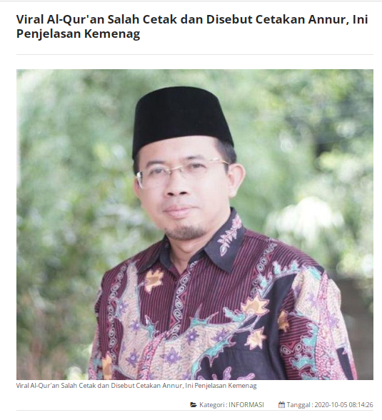 [Cek Fakta] Beredar Foto Alquran Cetakan Annur dengan Pengurangan Satu Kata di Surat Fushshilat Ayat 35? Ini Faktanya
