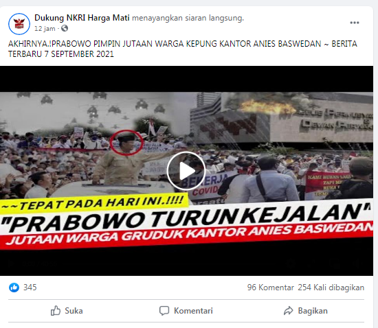 [Cek Fakta] Video Prabowo Pimpin Jutaan Warga Kepung Kantor Anies Baswedan? Ini Faktanya