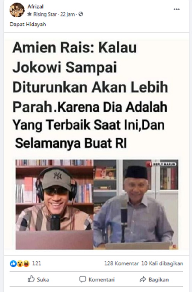 [Cek Fakta] Amien Rais Sebut Jokowi Sosok Terbaik Selamanya Buat Indonesia? Ini Faktanya