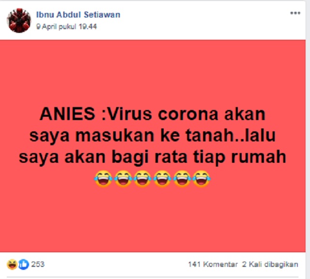 [Cek Fakta] Anies akan Bagi Rata Virus Korona untuk Setiap Rumah? Ini Faktanya