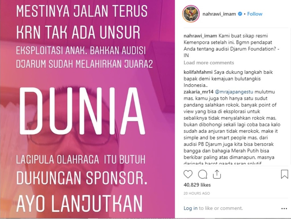 Menpora Angkat Bicara Soal Penghapusan Audisi Beasiswa PB Djarum