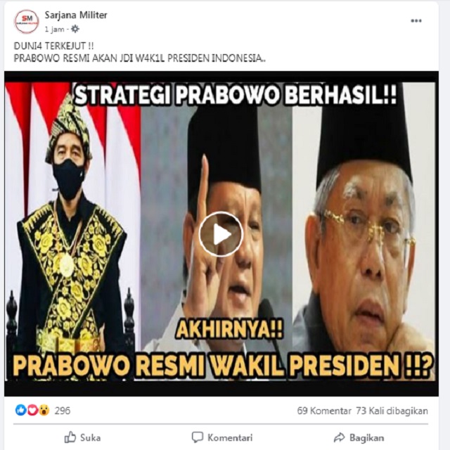 [Cek Fakta] Prabowo Resmi akan jadi Wakil Presiden? Ini Faktanya