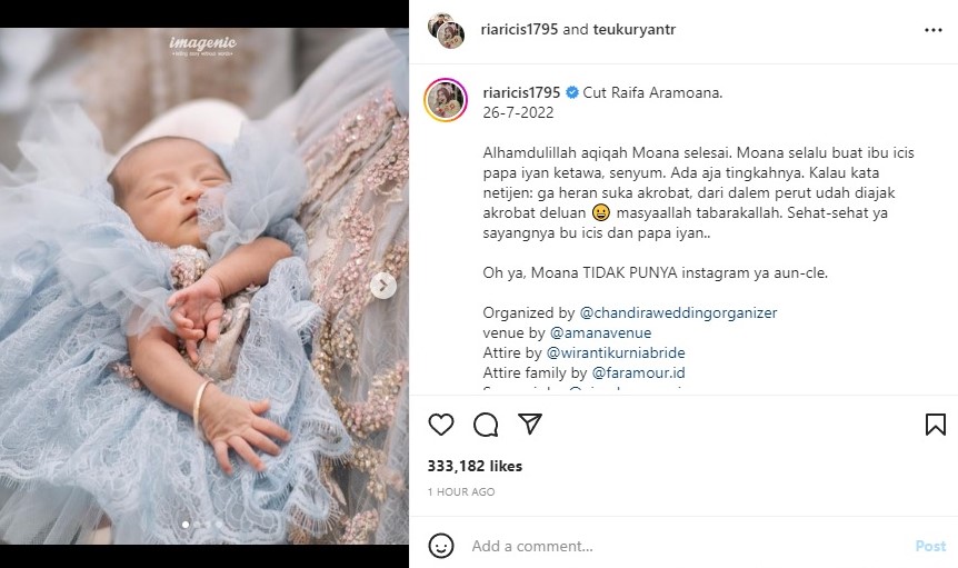 Ungkap Nama Anak, Ria Ricis: Tidak Punya Akun Instagram