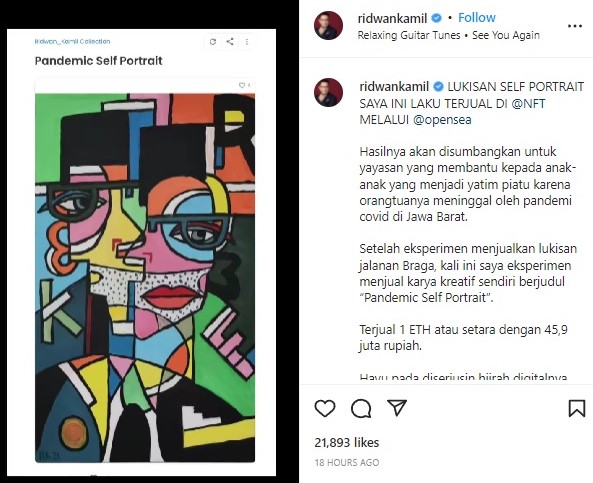 NFT Lukisan Ridwan Kamil laku Rp49,5 juta di OpenSea. Instagram @ridwankamil