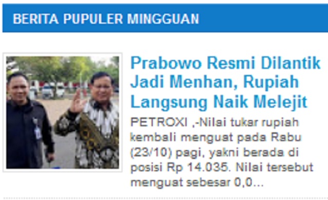 Prabowo Resmi Dilantik Jadi Menhan, Rupiah Langsung Naik Melejit ? Ini Faktanya
