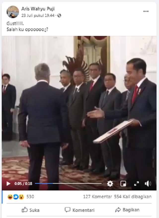 [Cek Fakta] Video Jokowi Ingin Berjabat Tangan tapi Diabaikan Seorang Pejabat? Ini Faktanya