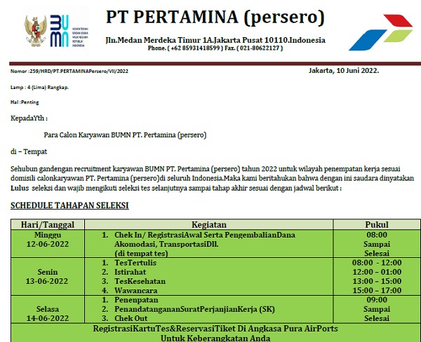 [Cek Fakta] Beredar Surat Panggilan Tes Calon Karyawan Pertamina dan Ongkos Pesawat Diganti? Simak Faktanya