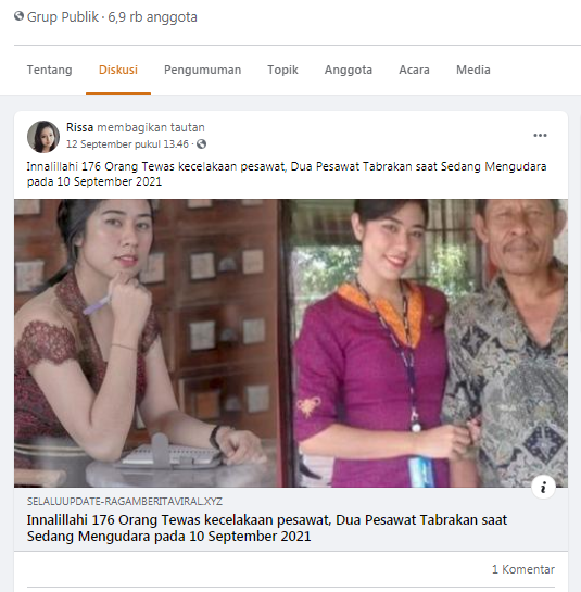 [Cek Fakta] Dua Pesawat Tabrakan 10 September 2021, 176 Orang Tewas? Ini Faktanya