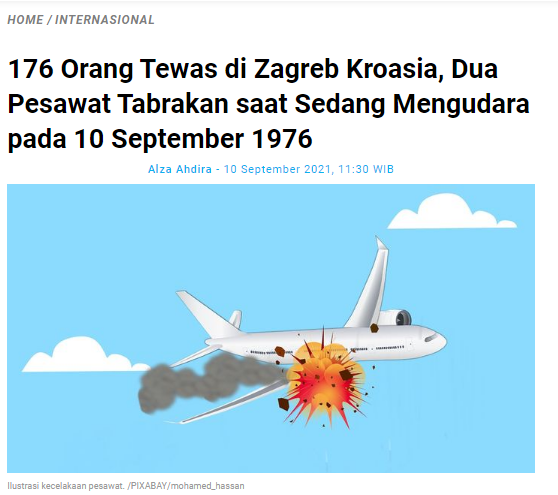 [Cek Fakta] Dua Pesawat Tabrakan 10 September 2021, 176 Orang Tewas? Ini Faktanya