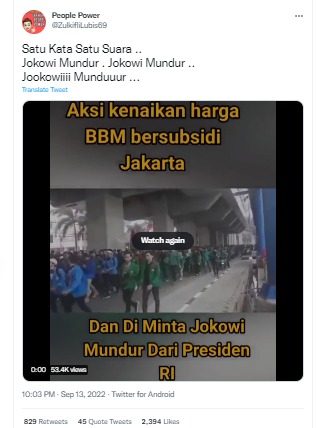 [Cek Fakta] Video Mahasiswa Unjuk Rasa di Jakarta soal Kenaikan Harga BBM Bersubsidi dan Minta Jokowi Mundur? Ini Faktanya