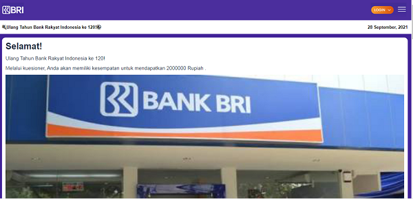 [Cek Fakta] Beredar Link Survei Berhadiah Rp2 Juta terkait HUT BRI ke-120? Ini Faktanya