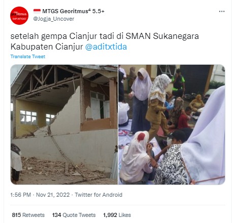 [Cek Fakta] Beredar Foto Gedung SMAN di Sukanagara Rusak dan Siswi Terluka Imbas Gempa Cianjur M 5,6? Ini Faktanya