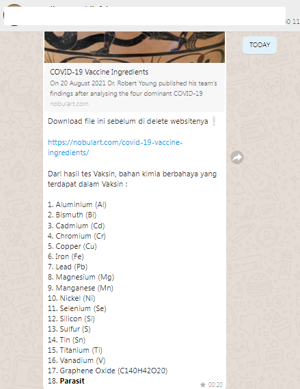 [Cek Fakta] Beredar Daftar Bahan Kimia Berbahaya di Dalam Vaksin Covid-19? Ini Faktanya