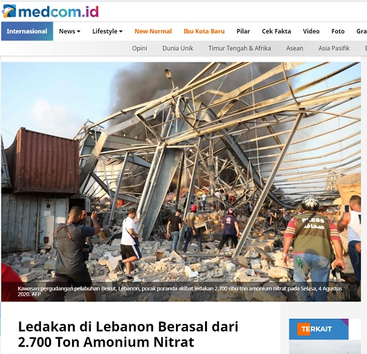 [Cek Fakta] Ledakan di Beirut Akibat Serangan Bom Israel? Ini Faktanya