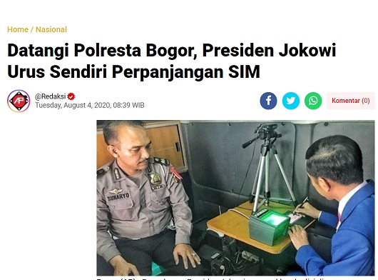 [Cek Fakta] Jokowi Mendatangi Polresta Bogor Urus Perpanjangan SIM Sendiri? Ini Faktanya